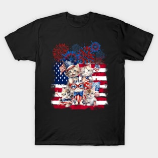 Cat Happy Freedom Day Cat Lovers Cat Moms 4th July American T-Shirt